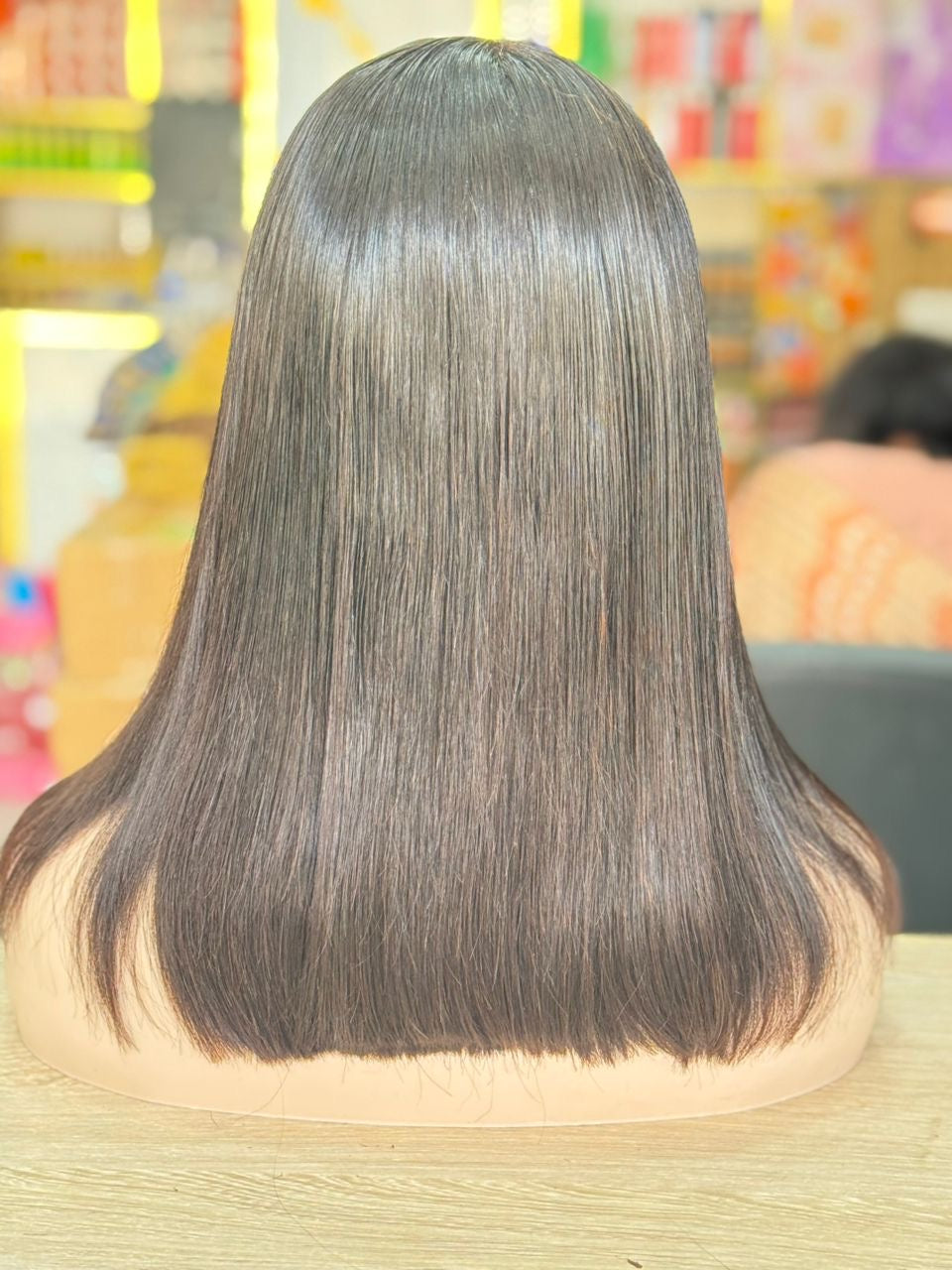 Perruque Lisse 14 Pouces avec Frange - Cheveux Humains 100% - Style Classique