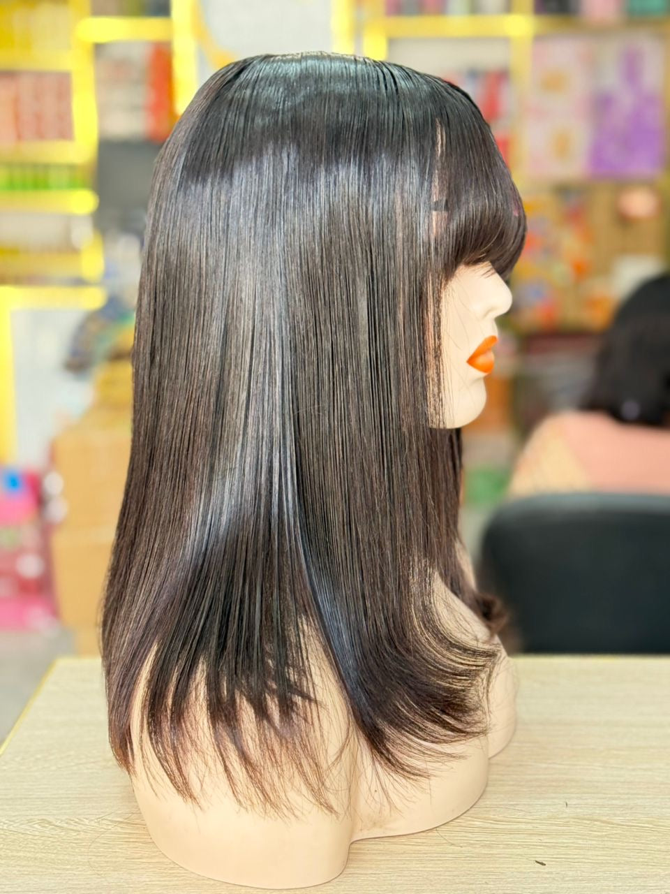 Perruque Lisse 14 Pouces avec Frange - Cheveux Humains 100% - Style Classique