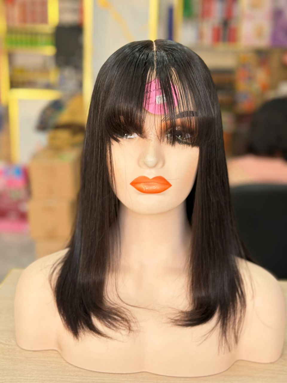 Perruque Lisse 14 Pouces avec Frange - Cheveux Humains 100% - Style Classique